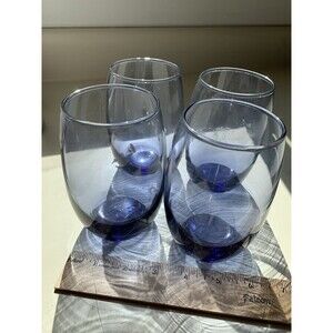 Set Of 4 Blue Sapphire Vintage 60’s Style Rocks Glasses/ Stemless Wine 16 oz